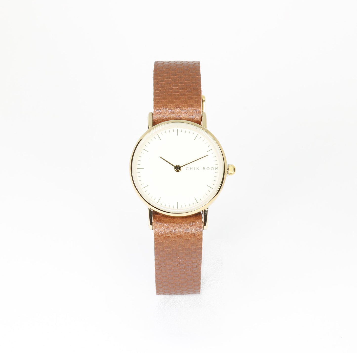 Montre femme brun texturé / crème et or