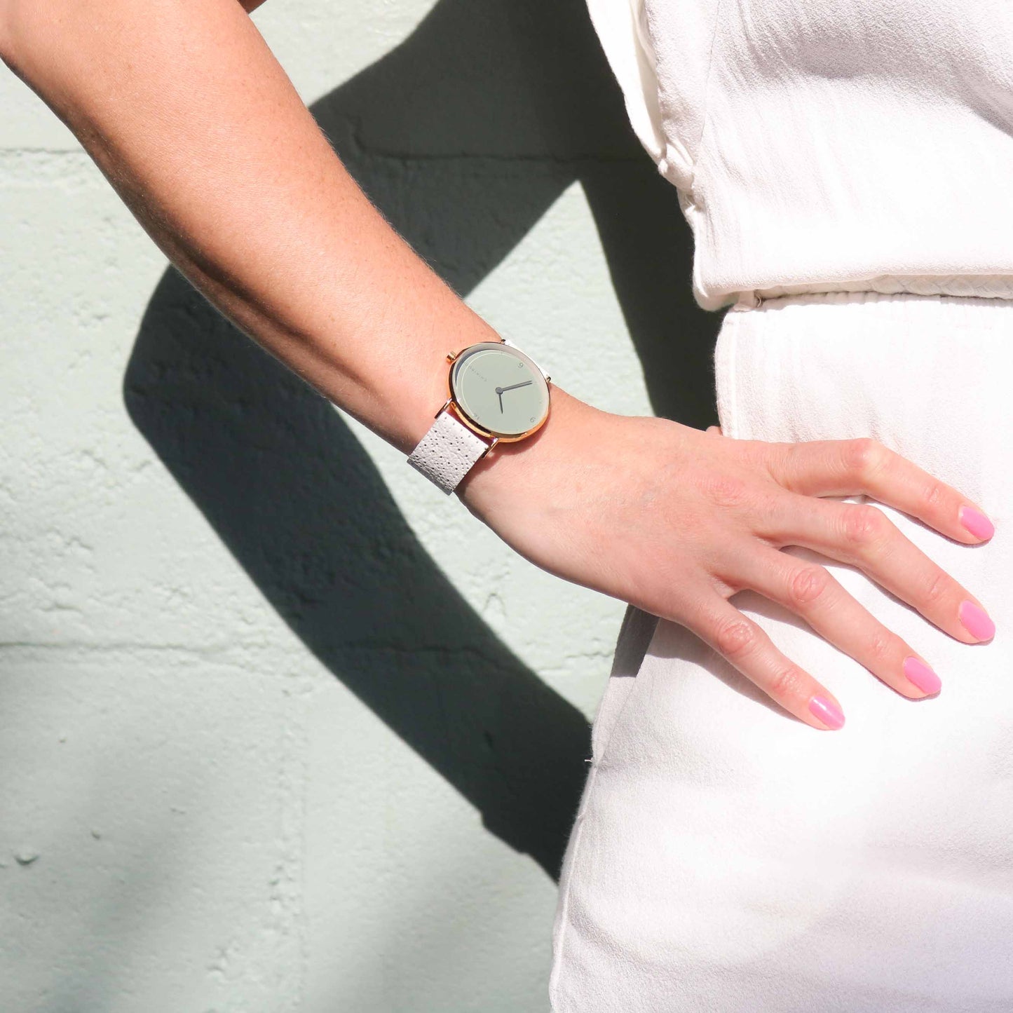 White / sage and gold watch