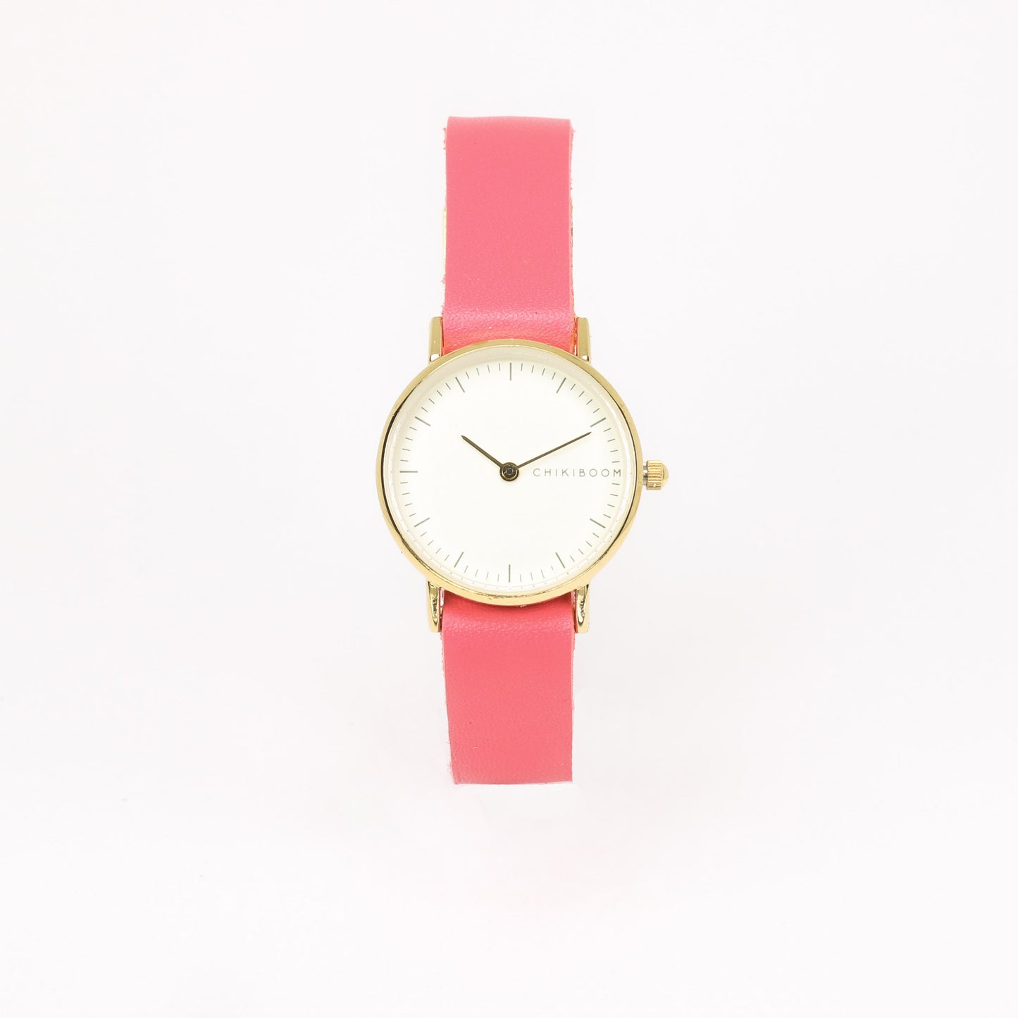 Montre femme rose flash / crème et or