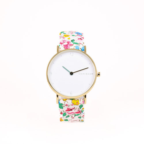 Flower / white and gold watch