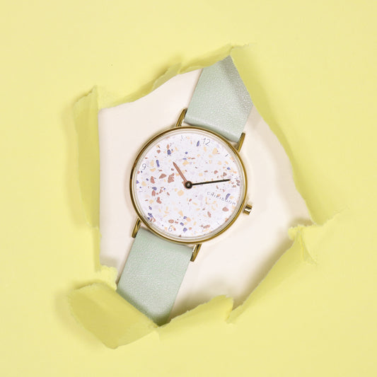 Montre Bleu pâle / terrazzo et or