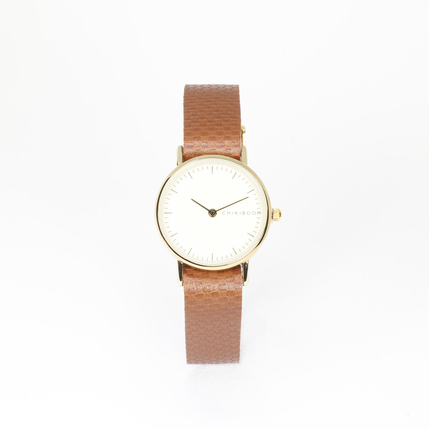 Montre femme brun texturé / crème et or