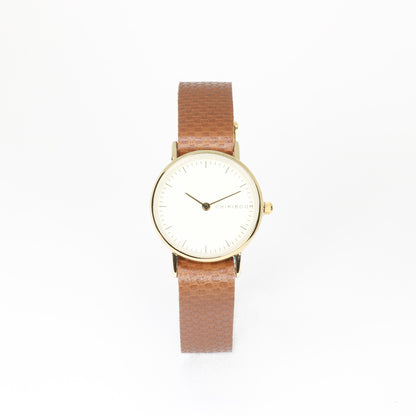 Montre femme brun texturé / crème et or