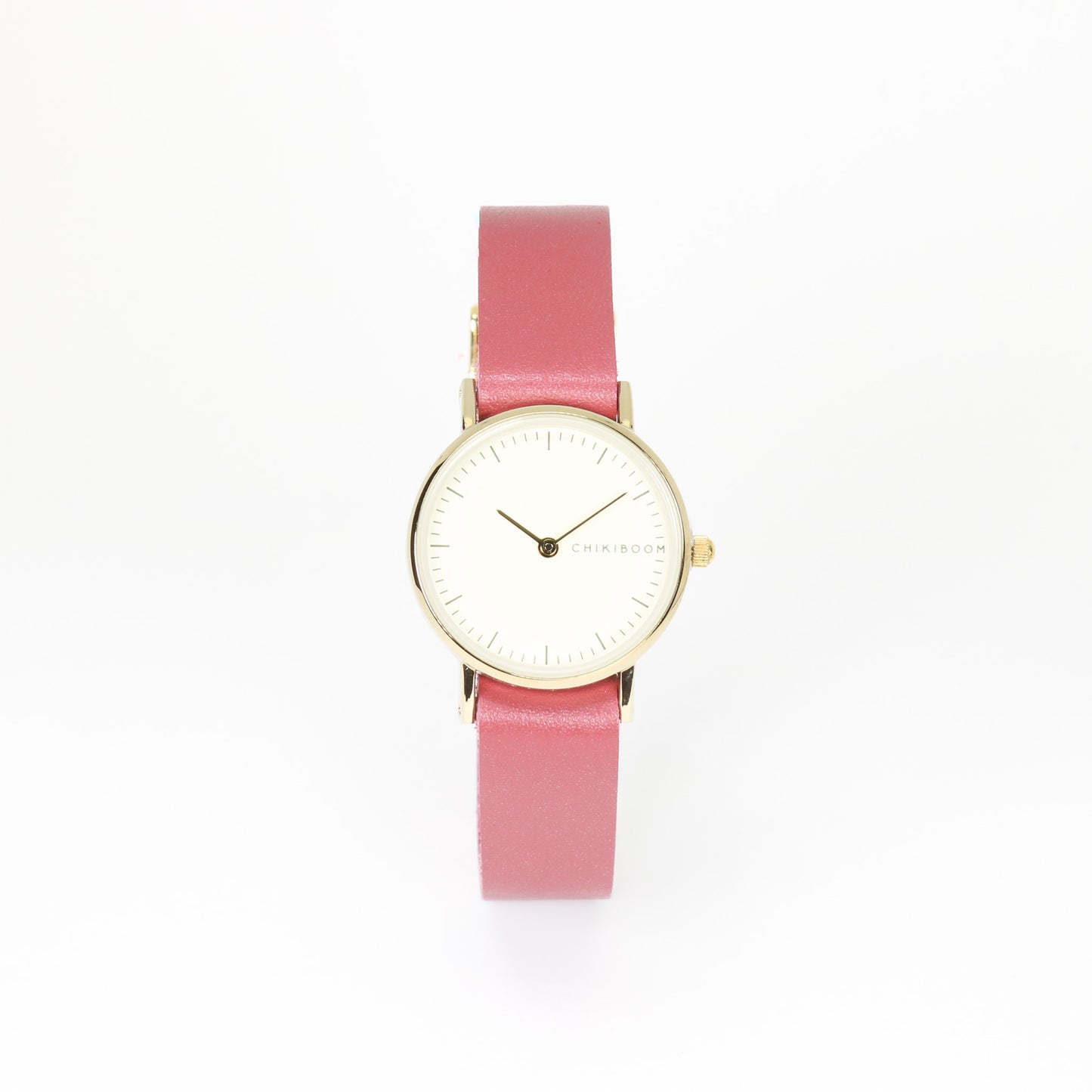Montre femme rose foncé / crème et or