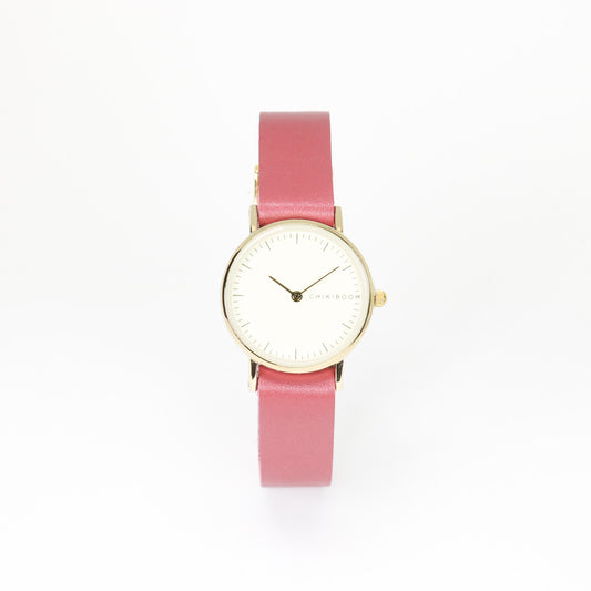 Montre femme rose foncé / crème et or