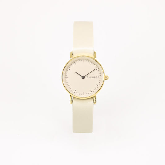 Shiny beige / taupe and gold women's watch