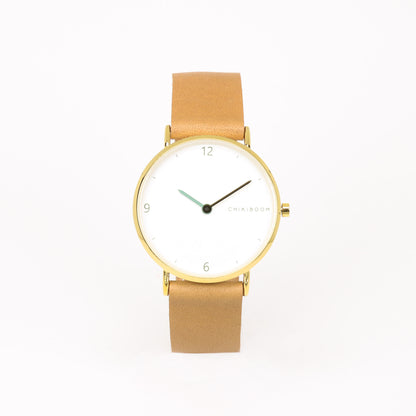 Montre tan / blanc et or