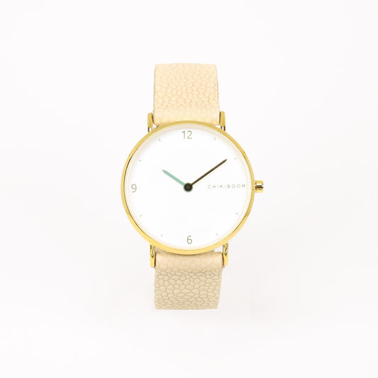 Sandy beige / white and gold watch