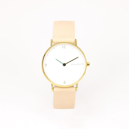 Beige / white and gold watch