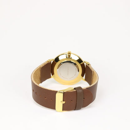 Montre brun foncé / blanc et or