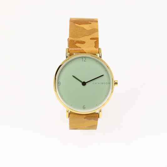 Camouflage / sage and gold watch