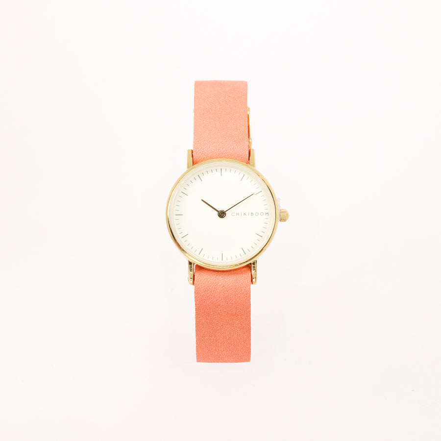 Montre femme saumon / crème et or