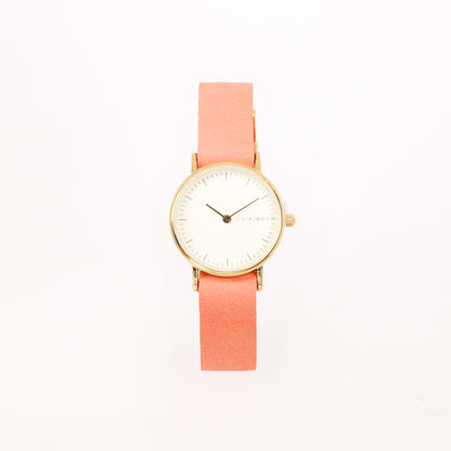 Montre femme saumon / crème et or