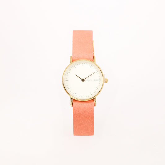 Montre femme saumon / crème et or
