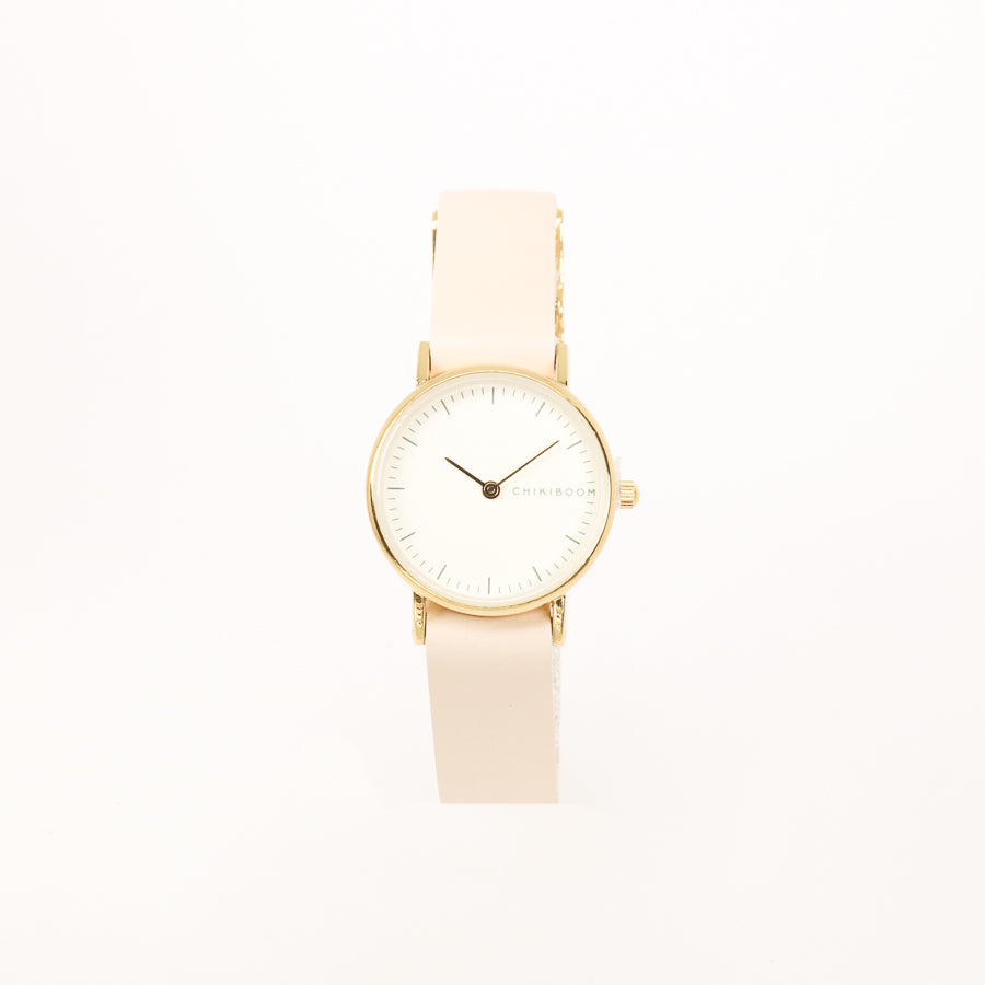 Montre femme beige / crème et or