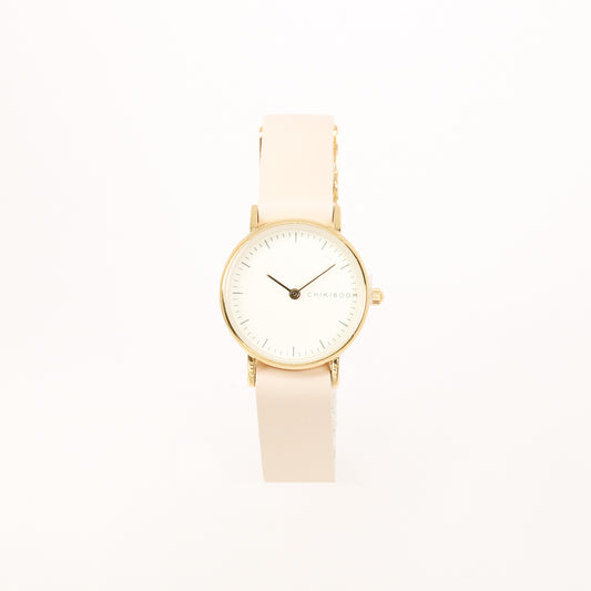 Montre femme beige / crème et or