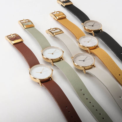 Montre femme beige lustré / crème et or
