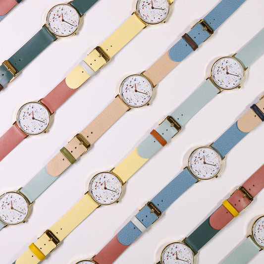 Montre Bleu / terrazzo et or