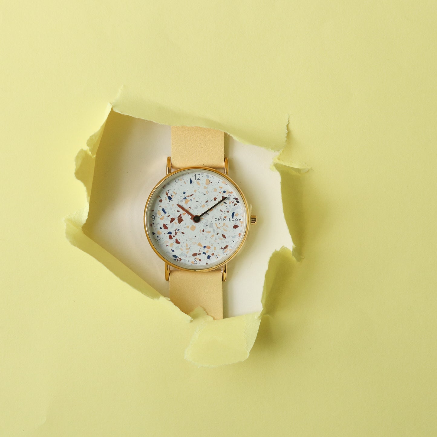 Pale yellow watch / terrazzo and gold