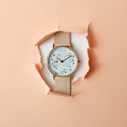 Beige / terrazzo and gold watch