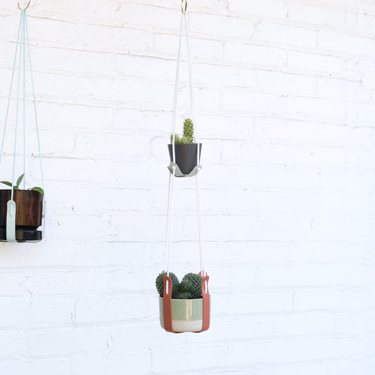 Terracotta and baby blue double plant hanger