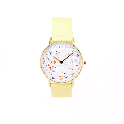 Pale yellow watch / terrazzo and gold