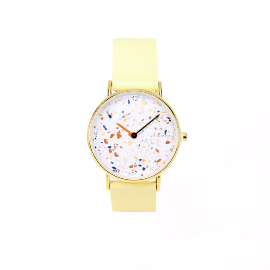 Montre Jaune pâle / terrazzo et or